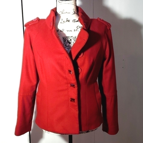 KENSOL- Womens Red Wool/Silk Blend Edgy Chic Jacket Coat New! Sz.Medium - Picture 1 of 14